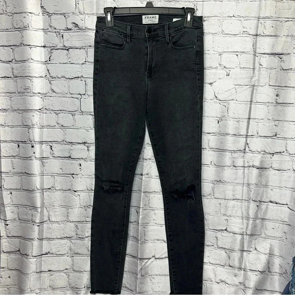 Frame Le High Black Skinny Jeans Distressed Size 28‎ - Picture 1 of 6